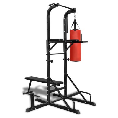 Power Tower with Sit-up Bench and Boxing Bag All-In-One Press Chest Shoulder 